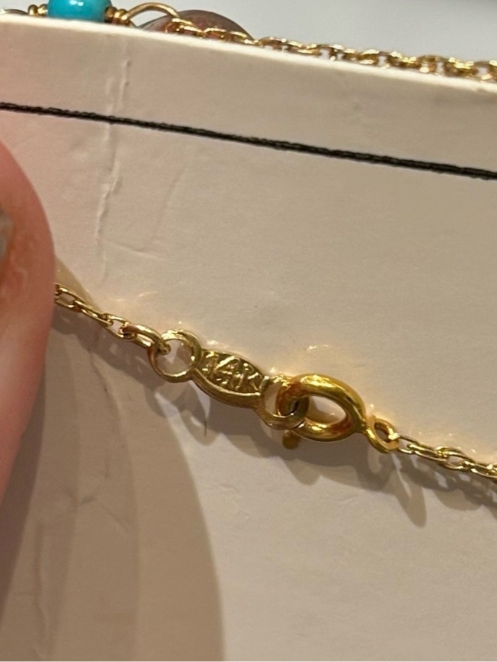 * FLASH SALE* 14K Gold Turquoise Bead Station Necklace - Picture 3 of 3